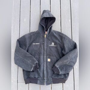 Vintage Carhartt J131 BLK Black Hooded Work Wear Jacket Size Large Distressed